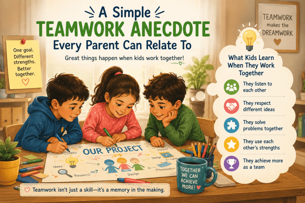 A Simple Teamwork Anecdote Every Parent Can Relate To, showing children working together on a shared project