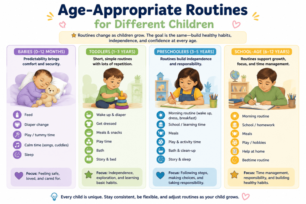 Age-appropriate routines for children at different developmental stages